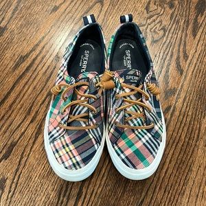 Sperry Memory Foam Slip-On Topsider, Plaid with Leather Laces, Size 7.5